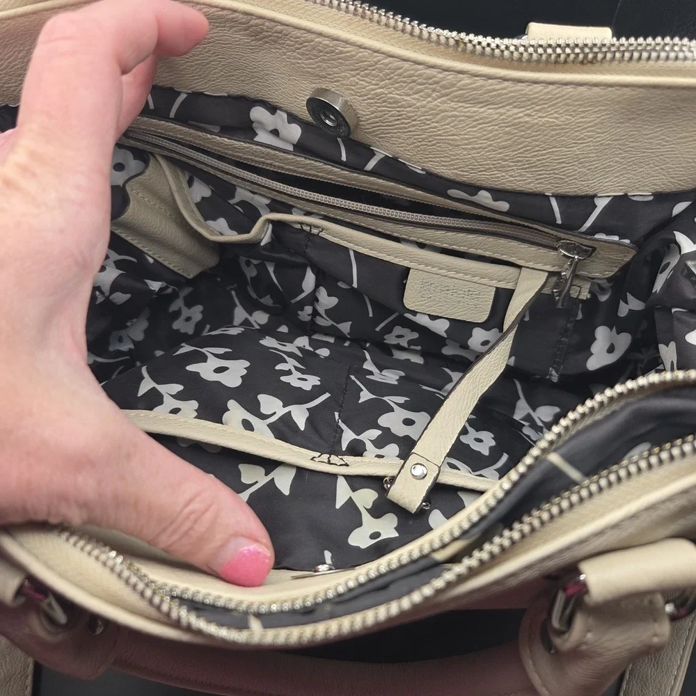 Jenna Kator Collection Vegan Leather Cream Crossbody Satchel